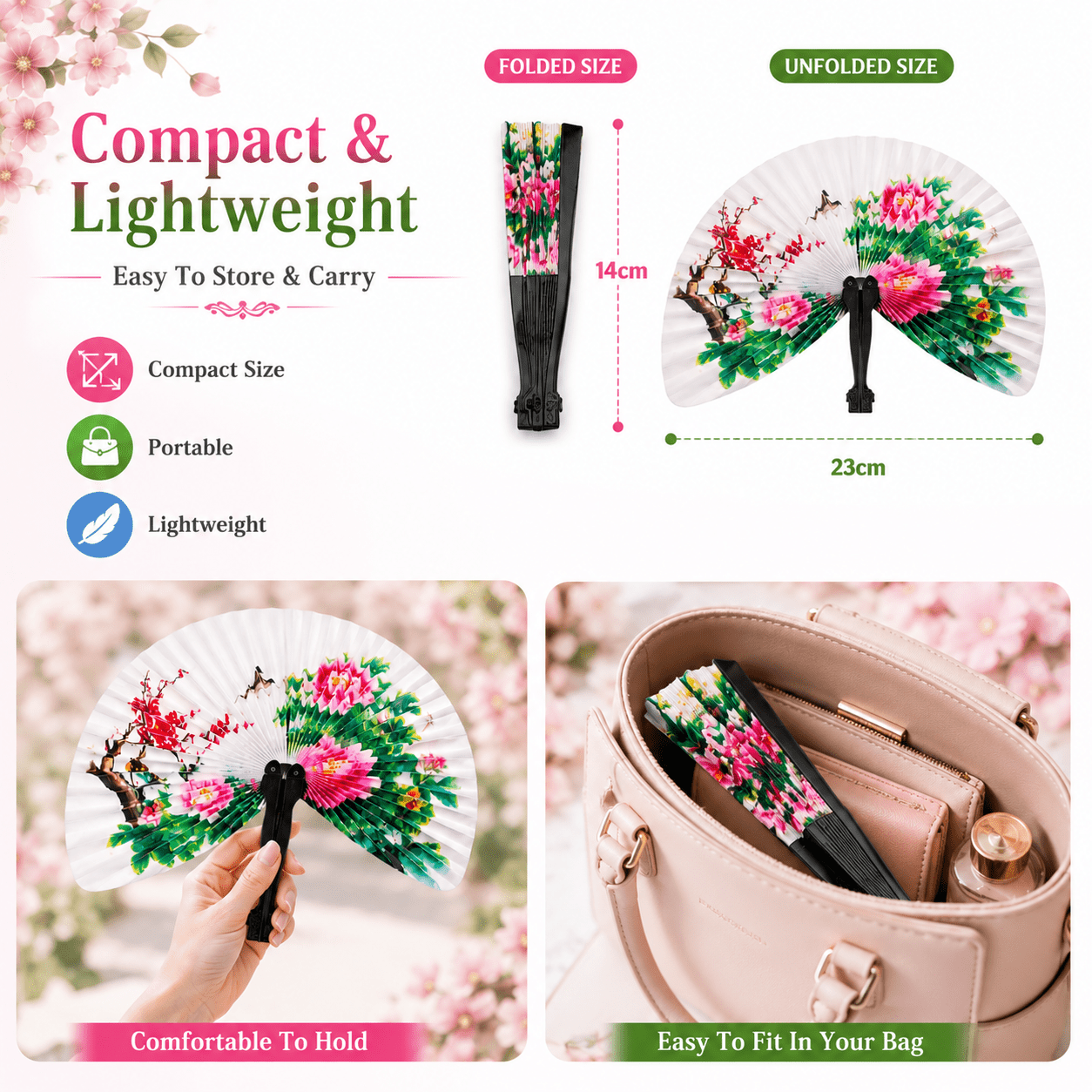 24 Folding Fans - Compact Foldable Fans Assorted Designs with Floral and Bird Patterns, Ideal as Gifts and Decorations, Paper Fans