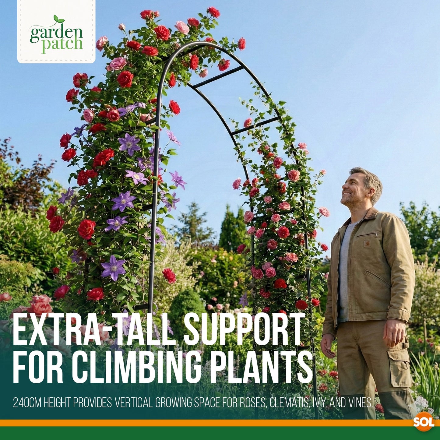 1 Pack Garden Arch for Climbing Plants | Large Metal Garden Trellis Arch 2.4m x 1.4m | Outdoor Garden Pathway Arch for Roses Vines Weddings