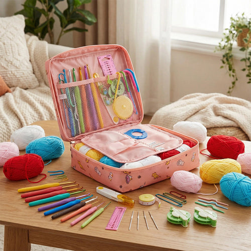 Crochet Kit for Beginners 59-Piece | Complete Set with Ergonomic Hooks, 5-Colour Yarn Balls & Zippered Storage Case | DIY Knitting Gift for Adults & Craft Enthusiasts