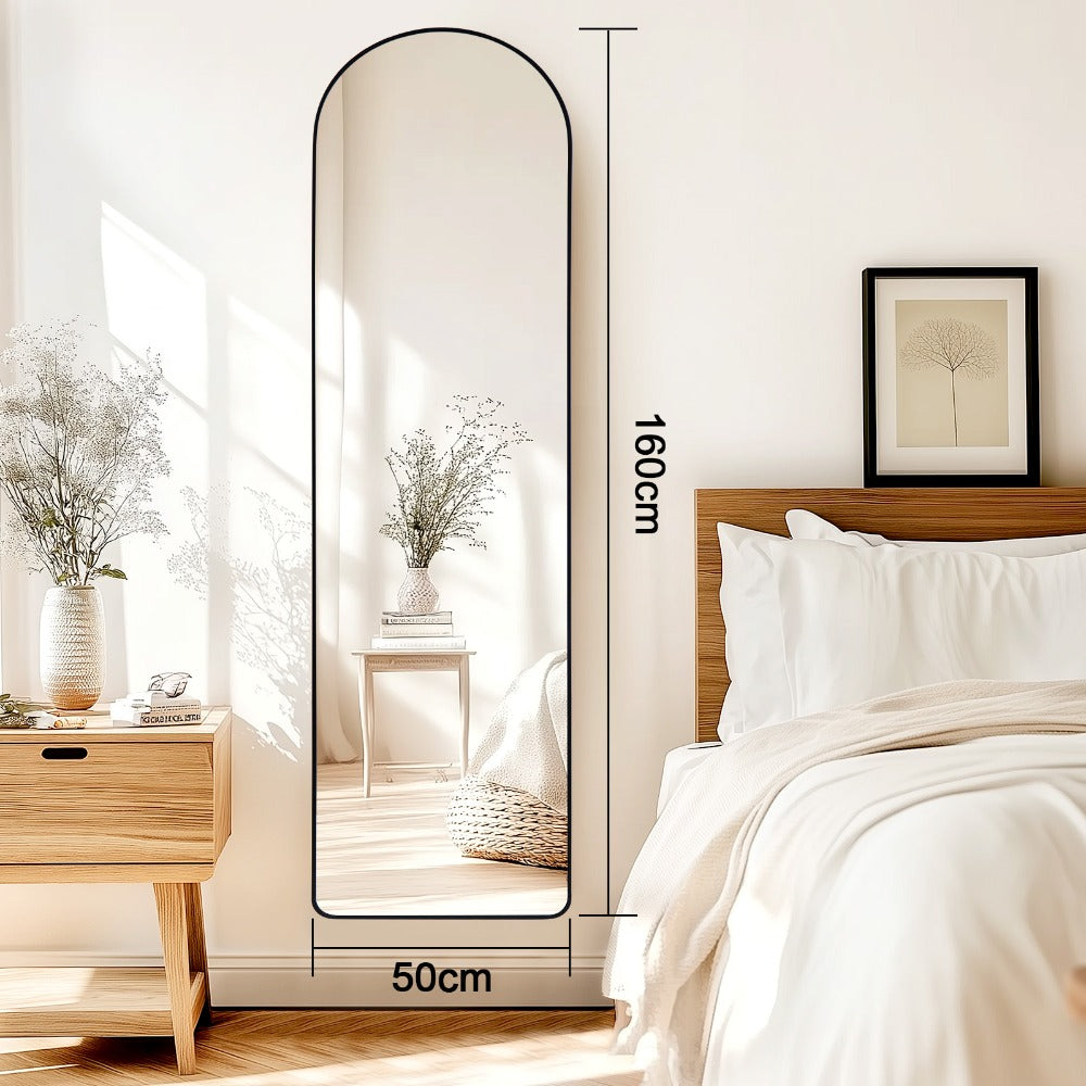 Full-Length Arched Mirror 150x40 cm / 160x50 cm – Large Standing Floor Mirror with Sleek Aluminum Frame – Modern Full Body Mirror for Bedroom or Hallway