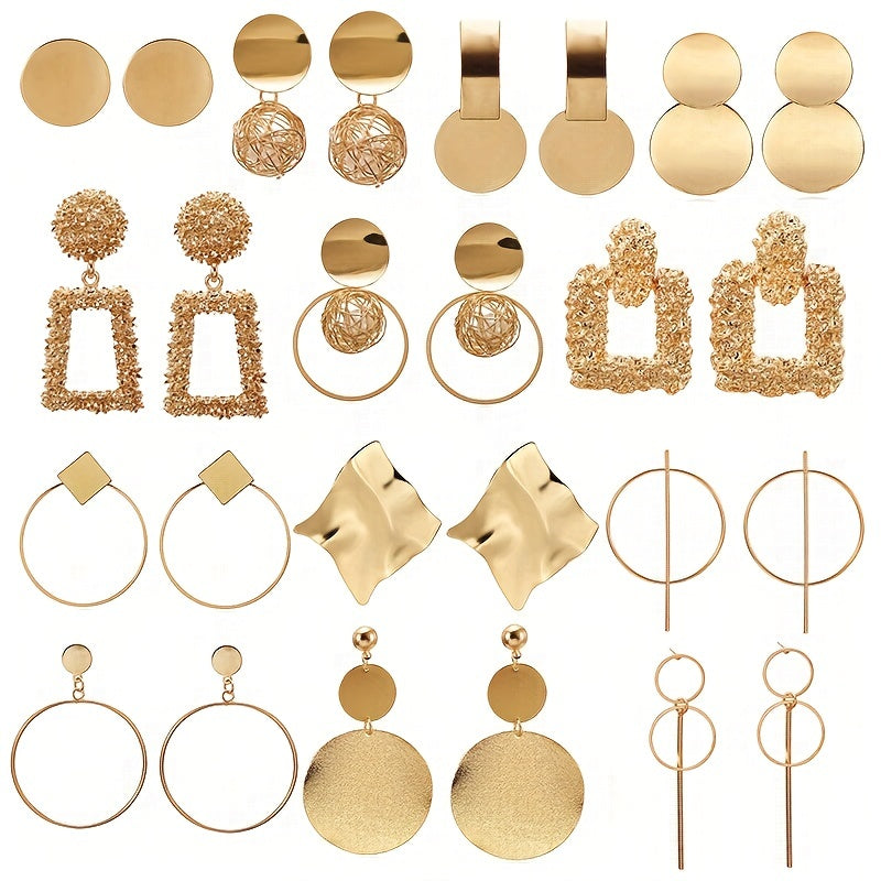 5-Pair Vintage Fashion Geometric Metal Round Stud Earrings Set, Wedding Party Earrings for Various Occasions, Random Shipping (No Duplicates)