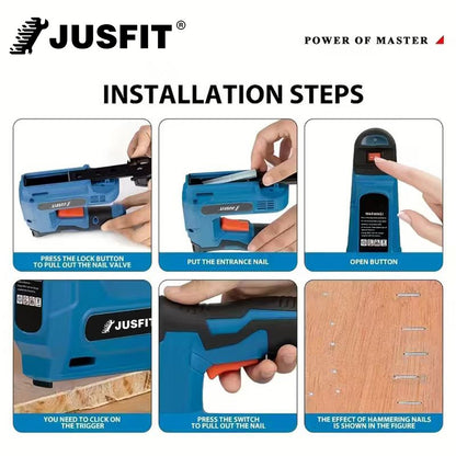 2-in-1 Electric Nail Gun & Staple Gun – Wireless USB Rechargeable with 1000pcs 18GA Brad Nails & 1000pcs Type 53 Staples, 100pc Capacity, Lightweight for DIY, Carpentry, Upholstery & Home Renovation