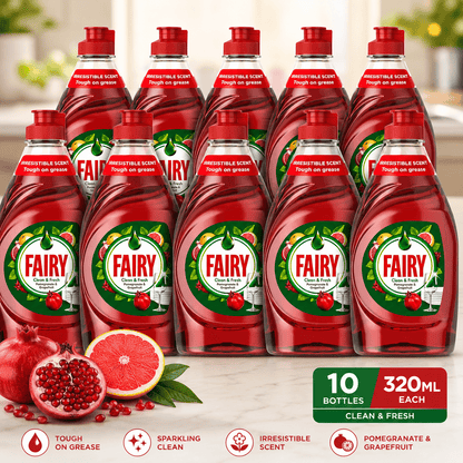 Fairy Pomegranate & Grapefruit Washing Up Liquid 320ml – Pack of 10 - Clean & Fresh, Tough on Grease, Gentle on Hands