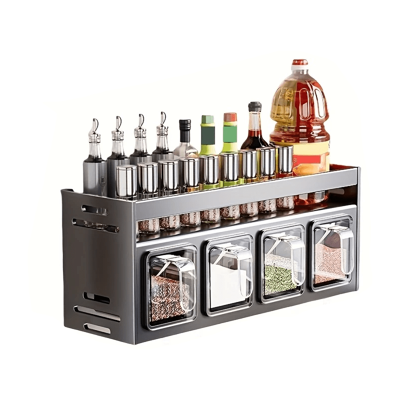 3/4/5-Compartment Seasoning Containers Kitchen Seasoning Storage Rack Spice Rack Organizer for Kitchen Countertop, 1 SET Stainless Steel Adjustable Wall Mounted Spice Storage ith Removable Containers and Seasoning Boxes -Halloween Ideal for Christmas Gift