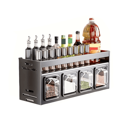 3/4/5-Compartment Seasoning Containers Kitchen Seasoning Storage Rack Spice Rack Organizer for Kitchen Countertop, 1 SET Stainless Steel Adjustable Wall Mounted Spice Storage ith Removable Containers and Seasoning Boxes -Halloween Ideal for Christmas Gift