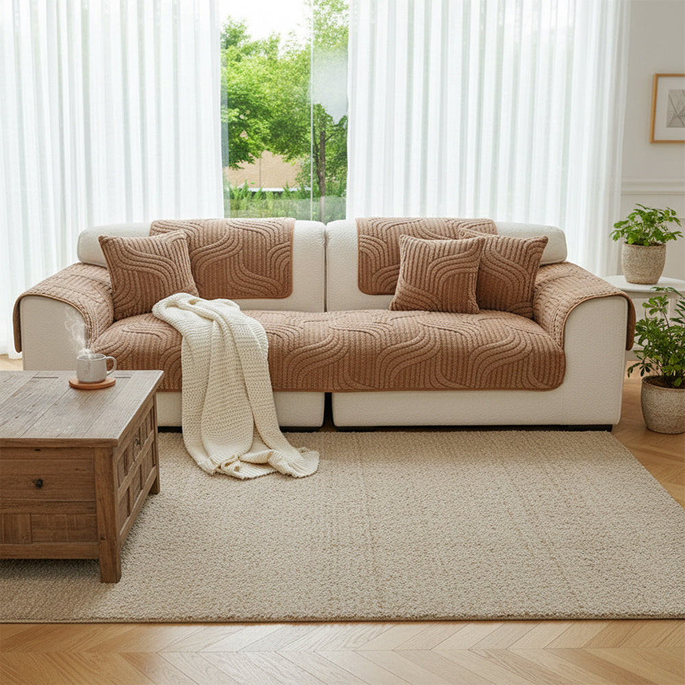 1pc Sofa Cover 1/2/3/4 Seater, Modern Luxury Shu Velveteen Couch Protector with Anti-Slip Design, Durable Pet-Friendly Plush Furniture Protector Slipcover, All Seasons Universal Sofa Cover for Living Room, Bedroom, Office, Machine Washable