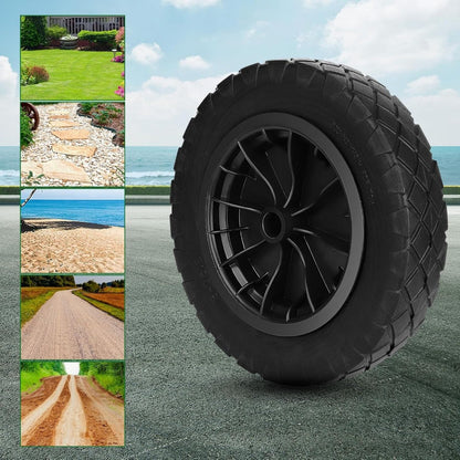 PU 14" Puncture Proof Black Wheelbarrow Wheel Tyre 3.50-8 foam filled + AXLE Wheelbarrow Wheel Replacement for Tough Garden Outdoor Use