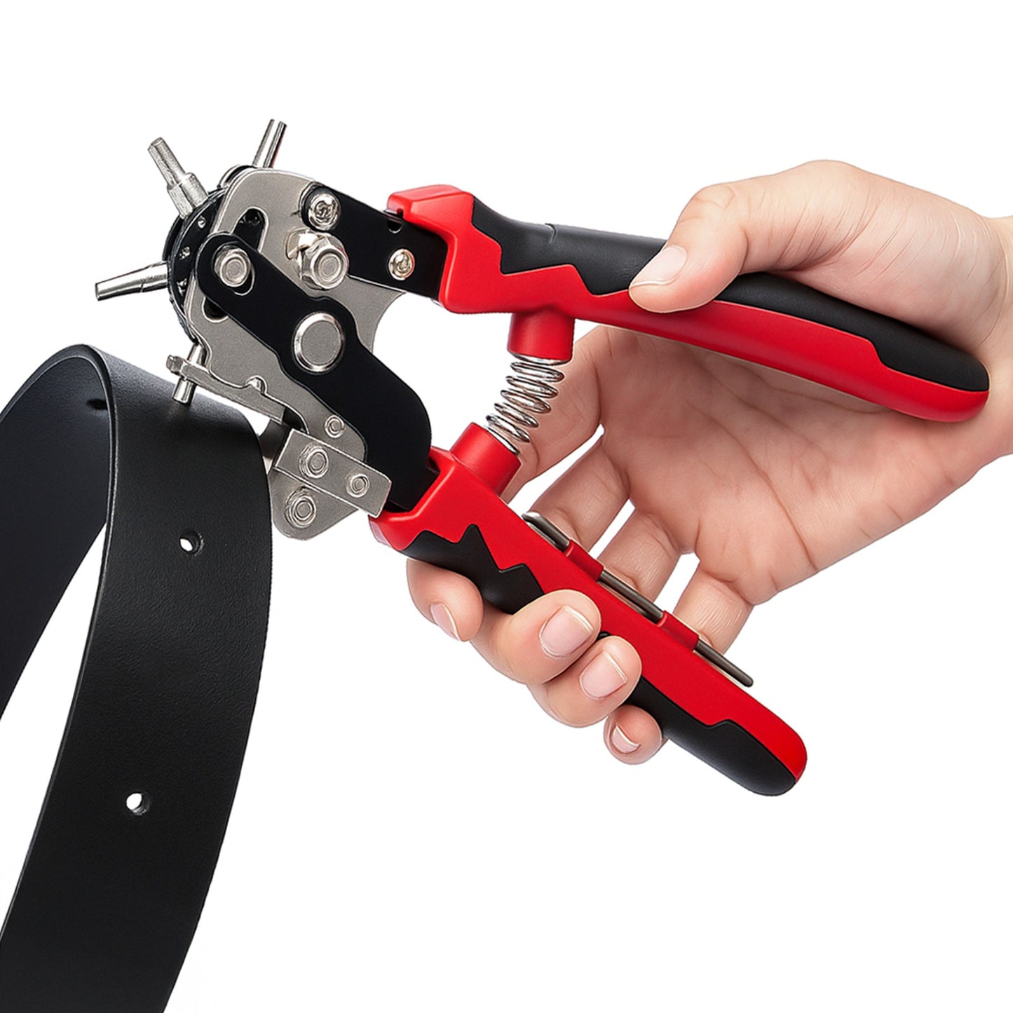Leather Hole Punch Heavy Duty Rotary Belt Puncher with 6 Size and Ergonomic Non-Slip Handle for DIY, Craft Projects
