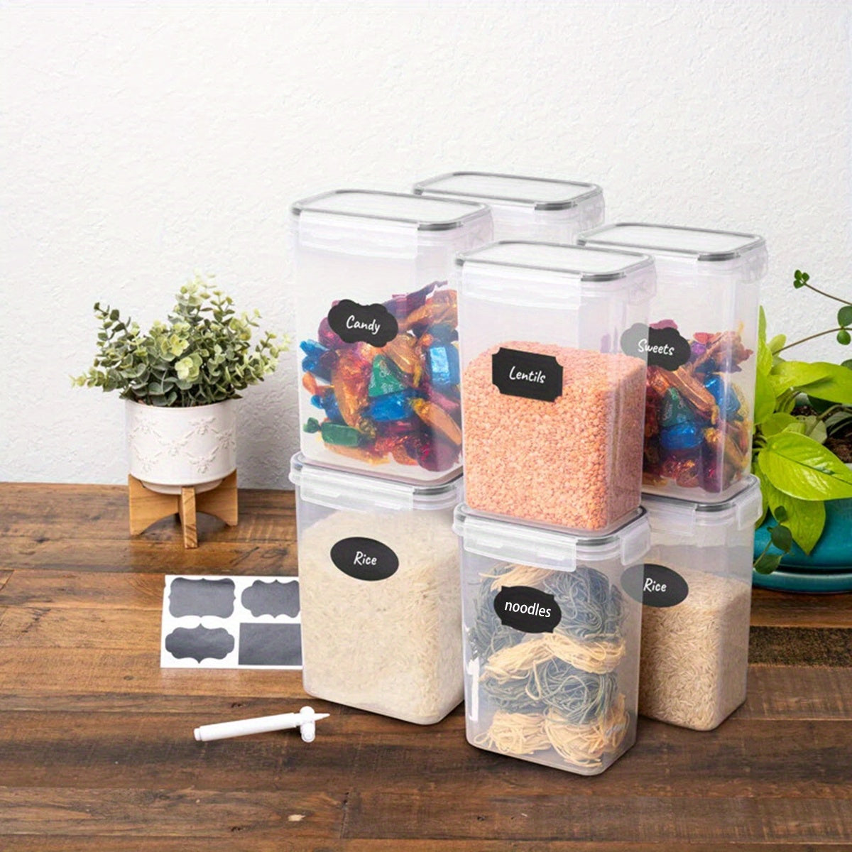 22pcs Kitchen Storage Containers, (11 Container + 11Lid) Food Storage Tanks, Kitchen Preservation And Storage Boxes, Plastic Storage Boxes, For Grains, Flour, Sugar, With Labels + Marks, Kitchenware, Baking Container