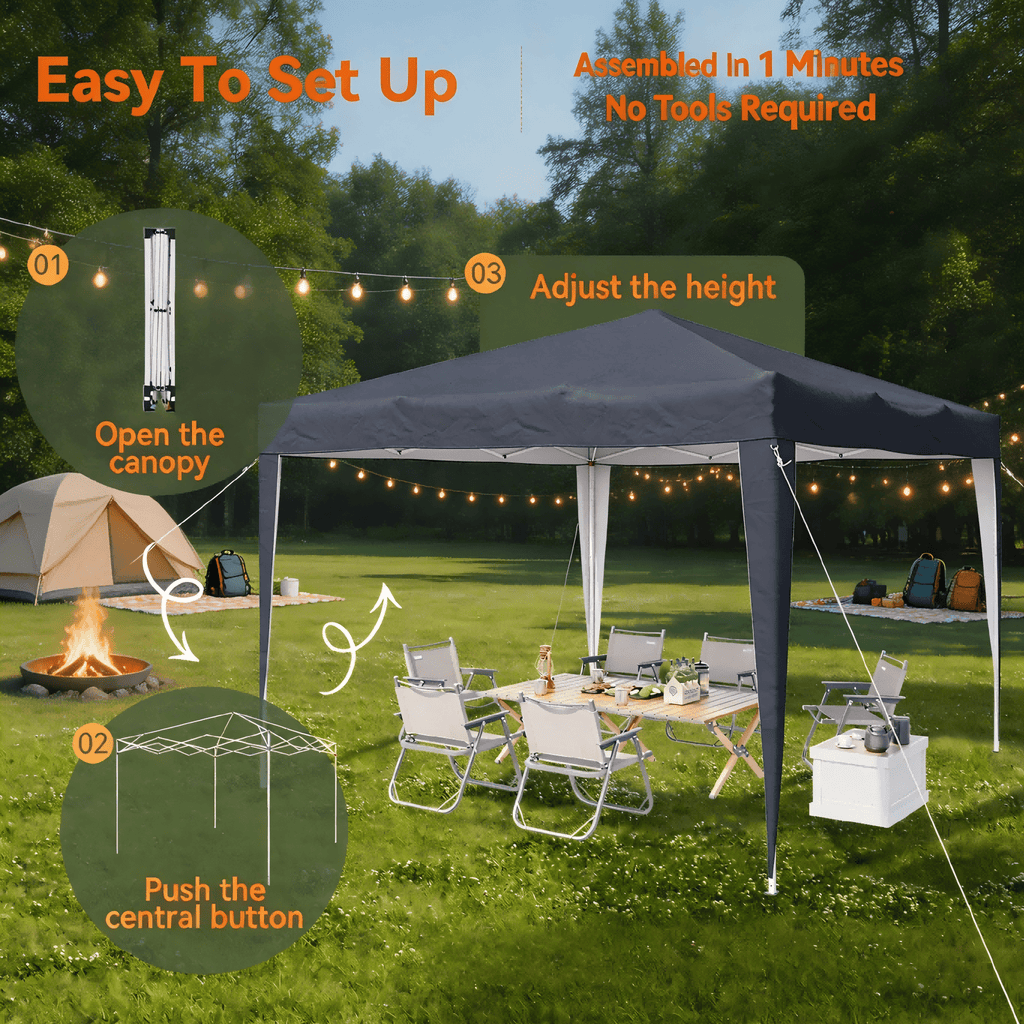 Instant Pop Up Gazebo 2x2m & 3x3m – One Person Setup, UPF50+ UV Protection, Steel Frame Outdoor Canopy Tent for Garden, Party, Market & Camping UK