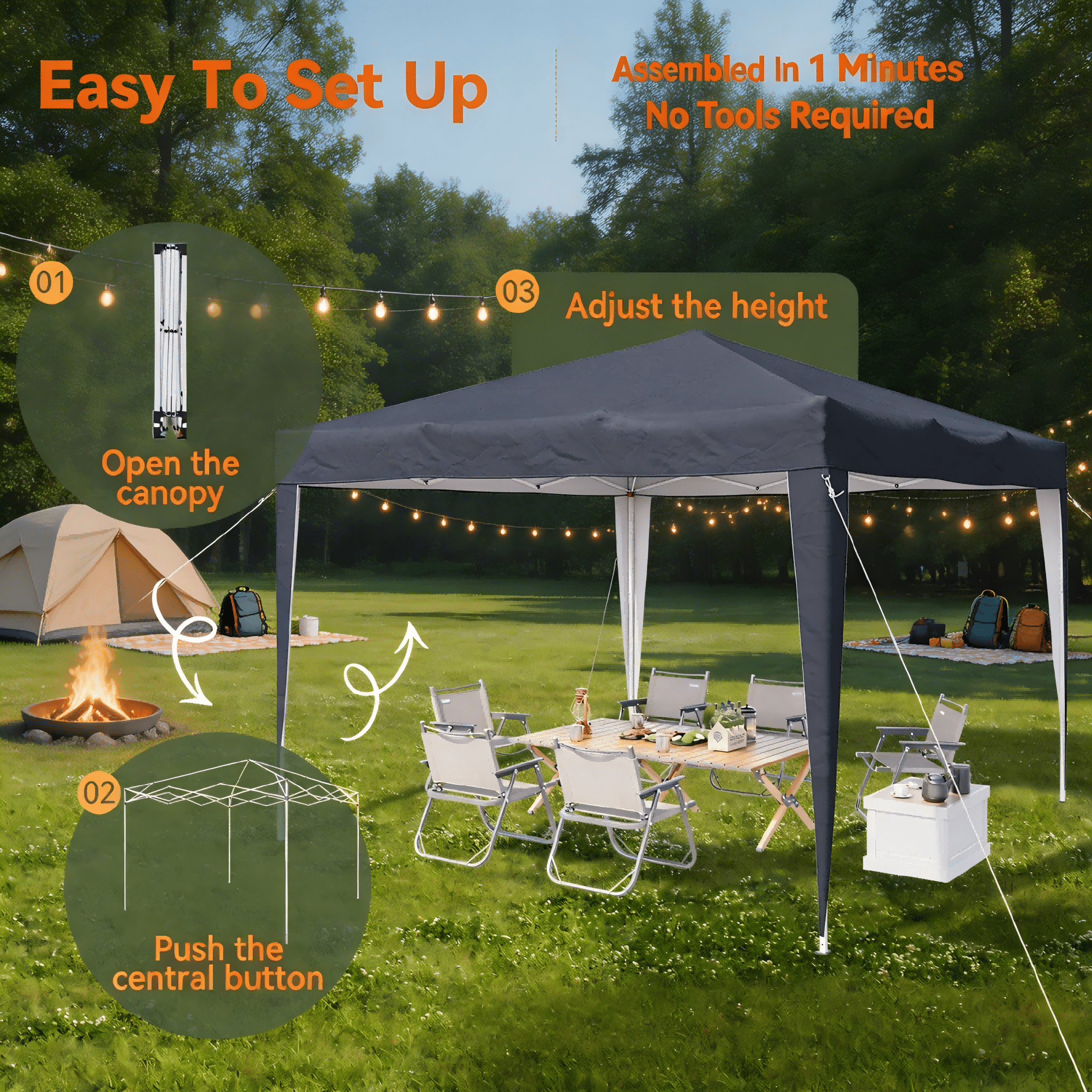 Instant Pop Up Gazebo 2x2m & 3x3m – One Person Setup, UPF50+ UV Protection, Steel Frame Outdoor Canopy Tent for Garden, Party, Market & Camping UK