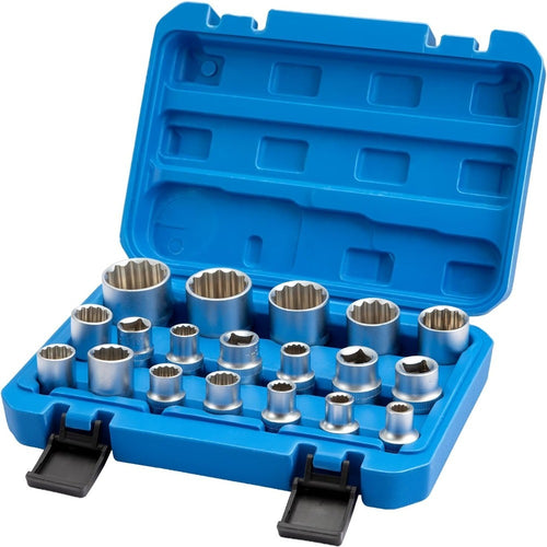 Spline Socket Set 19-Piece 1/2" Drive Metric 8-32mm Chrome Vanadium 12-Point CrV Socket Kit for Automotive & Mechanical Repair – Non-Slip Universal Wrench Set