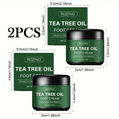 2pcs Tea Tree Oil Foot Cream, Rich in Vitamin E, Aloe Vera And Mint, Effectively Moisturizes Dry, Rough And Chapped Skin, Softens And Smooths The Skin, with a Long-Lasting Fresh Fragrance, for Foot Care
