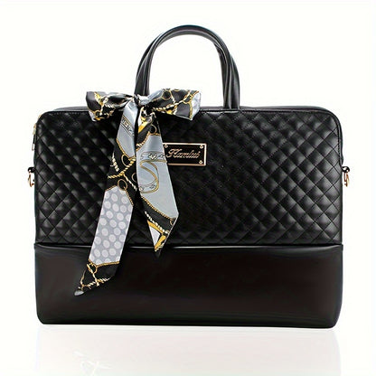 Fashionable and Premium Women's 15.6-inch Laptop Tote Bag with PU Diamond-pattern Air Cushion Design and Adjustable Shoulder Strap. A Lightweight, Thin, and Versatile Black Business Briefcase Suitable for All Seasons, Available as a Tote Bag