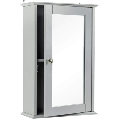 Single Door Mirrored Bathroom Cabinet Storage Cupboard Organiser Wall Mounted Mirror Cabinet with Adjustable Shelf 34cm x 15cm x 53cm