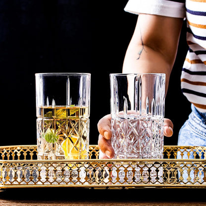 Highball Glasses Cocktail Water Crystal Cut Look Hi-Ball Tumblers Mixed Cocktail Water Juice Drinking Glasses Dishwasher Safe, Home Party Bar Restaurant