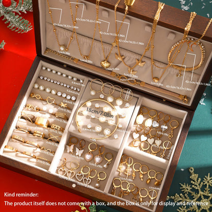 115pcs Fashion Elegant Love Heart Butterfly Necklace Synthetic Zirconia Imitation Pearl Christmas Theme Stud Earrings Hoop Earrings Bracelet Bangle Ring Five-In-One Multi-Piece Jewelry Set Women'S Daily Party Holiday Gift Fashion Jewelry Gift for Gi