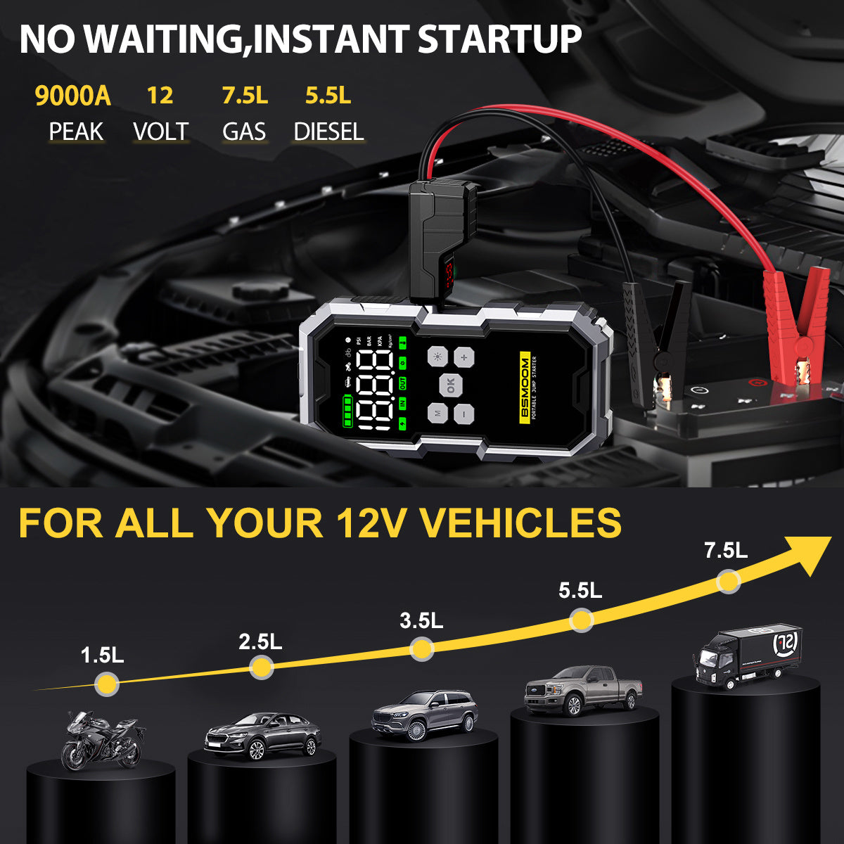 12V Car Jump Starter 9000A Peak Auto Battery Booster Pack Power Bank 21800mAh/26800mAh, Jump Box With LED Light LCD Screen (Up To All Gas Or 10, 0L Diesel Engine)