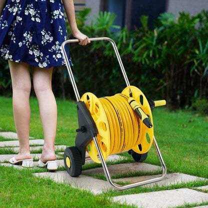 Complete Watering Kit/ Garden Hose Reel Trolley Portable With 20-50M Hose Pipe, Sprinkler Gun & Connector - Heavy Duty Watering System for Outdoor/Lawn/Car Wash (Yellow)