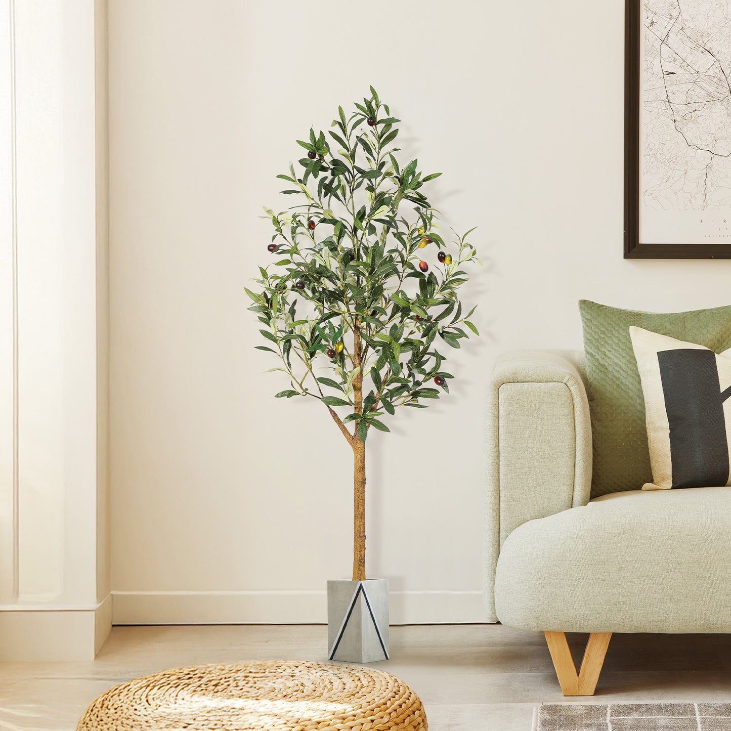 6FT/180cm Artificial Olive Tree Artificial Plant Large Artificial Plant Decoration Indoor Outdoor Home Office Kitchen Living Room Patio Garden Modern Decoration Best for Promotional Housewarming Halloween, Christmas Gift for Keeping Birds and Cats and Oth