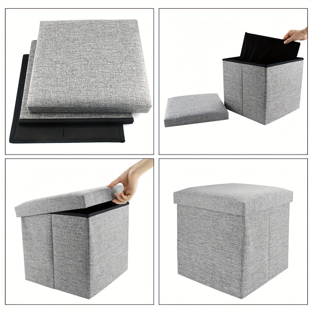 Grey Cotton And Linen Storage Stool, Suitable for Storing Toys, Clothes, Etc., Suitable for Living Rooms, Study Rooms, Bedrooms.