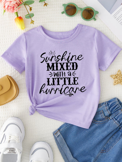 Girl Sunshine MIXED with a LITTLE Hurricane Simple Letter Print Short Sleeve Casual Versatile T-shirt