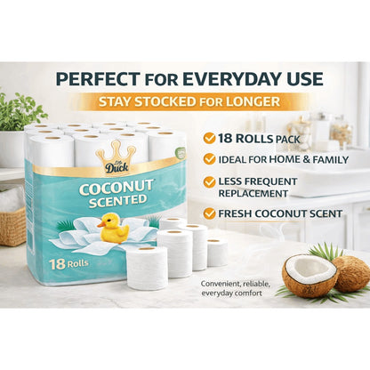 Coconut Scented Toilet Rolls 18 Pack – Soft Strong 3 Ply Toilet Paper with Fresh Fragrance for Home Bathrooms | Absorbent & Gentle, Everyday Value Bulk Pack