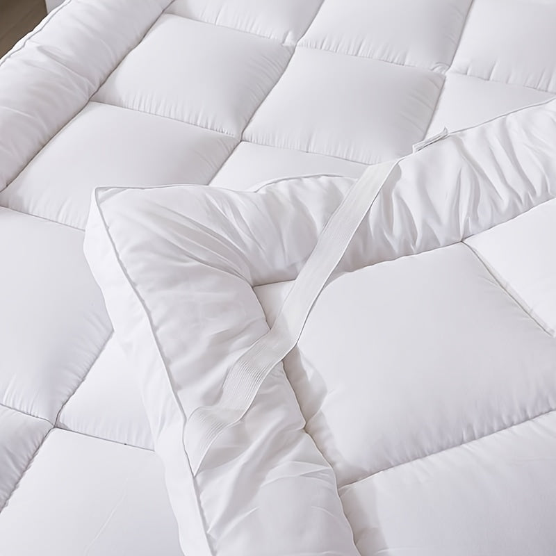 1pc 10cm Deep Mattress Topper, 4Inch Microfiber Overfill, Plush Soft Surface, Four-Corner Elastic Straps for Secure Fit, Anti-Shift & Even Weight Distribution, Fits Single/Double/King/Super King UK Beds