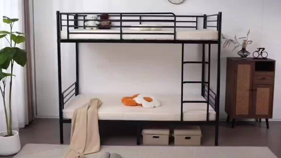 Adult Bunk Bed, Sturdy Twin Over Twin Metal Structure Featuring an Integrated Safety Ladder, Complete Guardrails, Underbed Storage Space, Black Coating