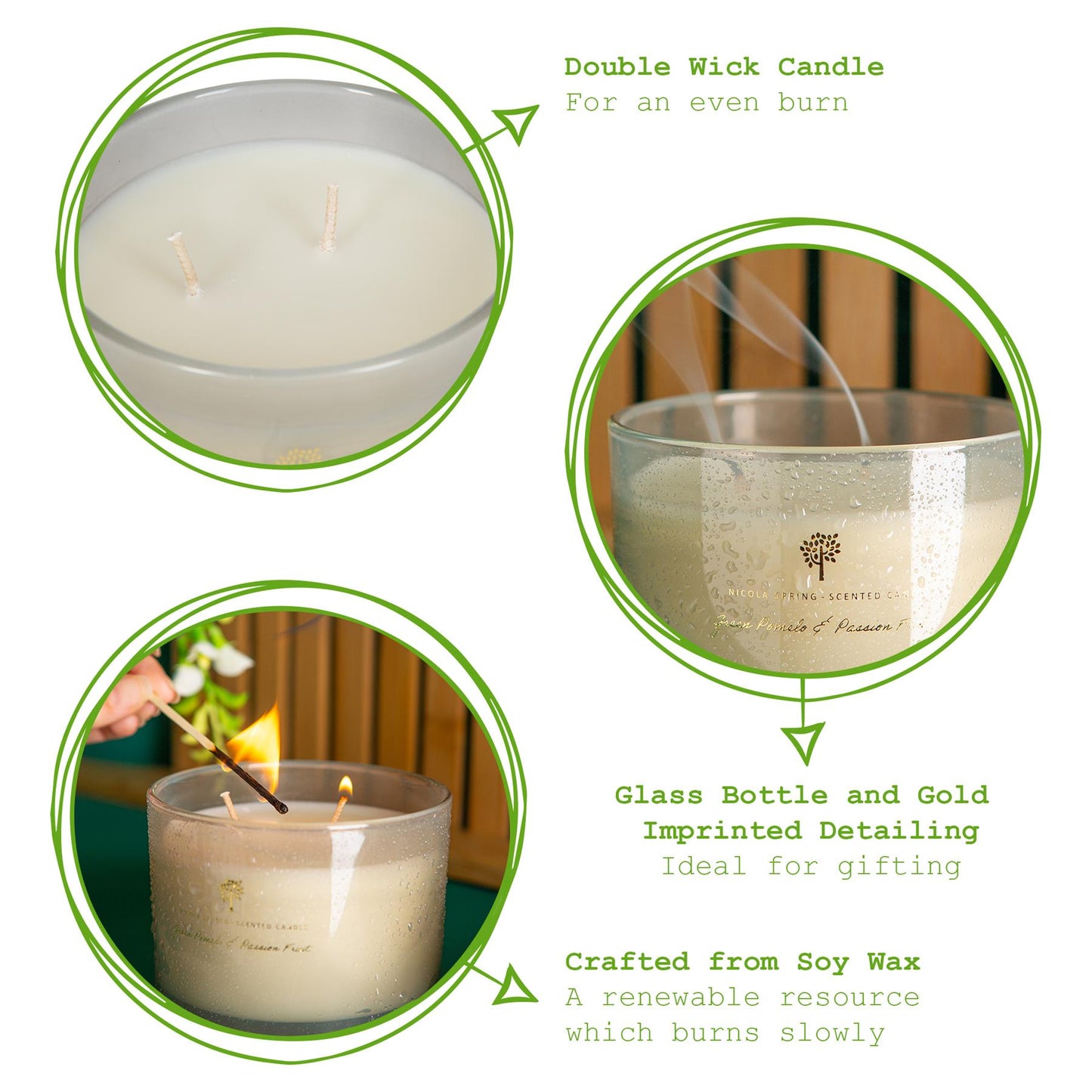 Nicola Spring Scented Candle - 130g/350g - Natural Soy Wax Candles Relaxing Fragrance Gift Set Aromatherapy Candle