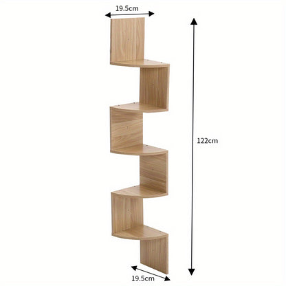 1pc 5-Tier Wooden Corner Shelf - Space-Saving Floating Bookcase & Display Stand | Easy Assembly Storage Rack for Books, Plants & Decor in Living Room, Office & Bathroom