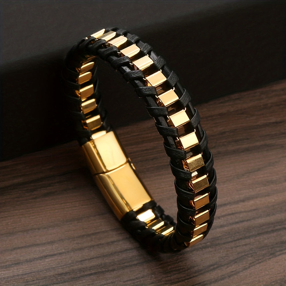 A Leather Braided Bracelet for Men, a Street Motorcycle Fashion Wristband Hand Strap