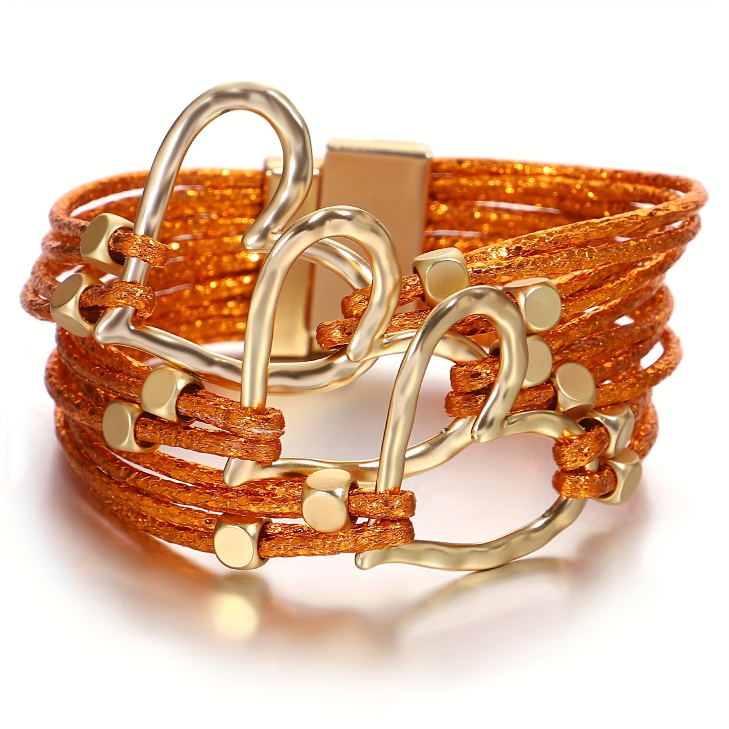 Big Love Heart Braided Faux Leather Bracelet Women'S Glitter Filled Bangle Jewelry Valentine'S Day Gift Birthday Gift