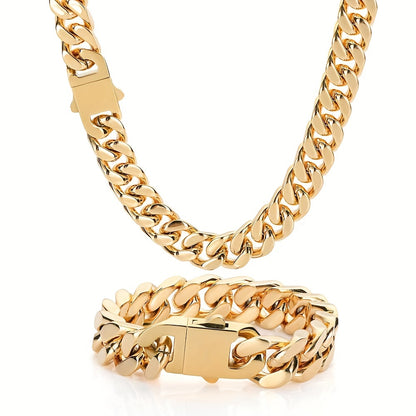 304L 304L Stainless Steel Men'S Bracelet Hip Hop 8.10.12Mm Glossy Spring Buckle Cuban Chain Plated 18K Gold Plated Real Golden Easy All-Matching Bracelet Hip Hop Jewelry