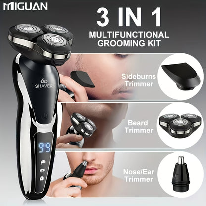 Electric Razor for Men, 3in 1 Electric Shaver Nose Hair Trimmer USBRechargeable Portable Razor 3D Floating Blade Digital Display ShavingBeard Machine