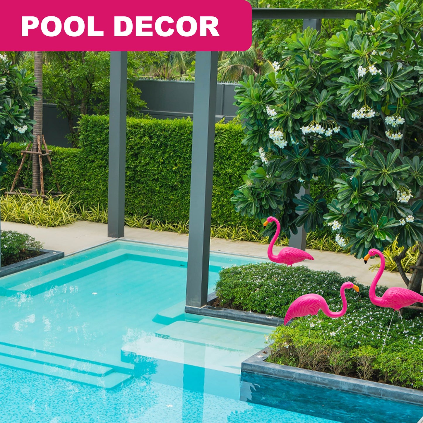 Flamingo Garden Ornaments – Pair of Pink Flamingo Yard Statues with Ground Spikes – Durable Weatherproof PE Decoration for Lawn, Patio, or Outdoor Display