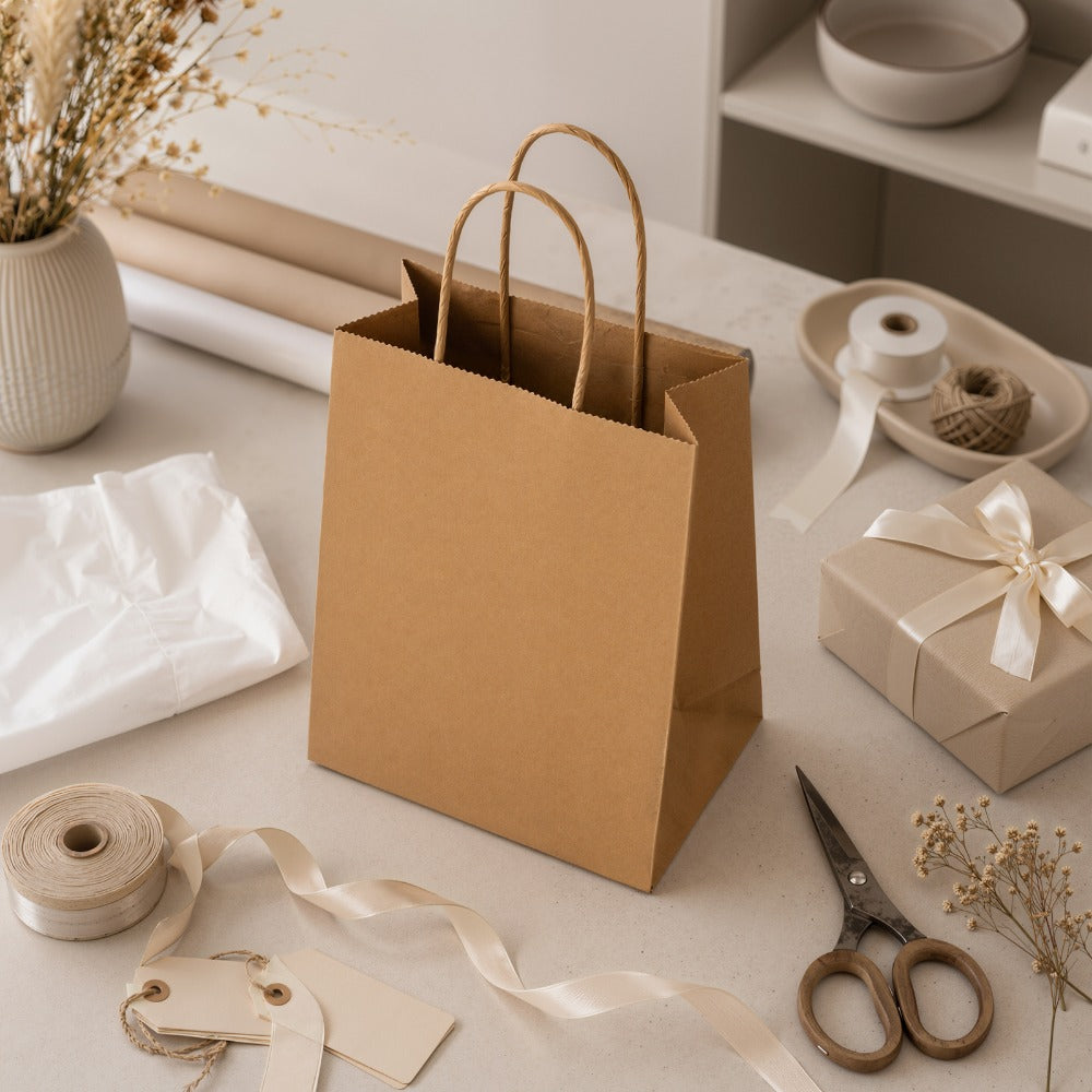 Kraft Paper Bags with Handles 100 Pack – Brown Gift Bags for Parties, Weddings, Retail, Christmas & Everyday Gift Wrapping
