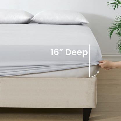 3pcs 40cm Extra Deep Fitted Sheet – Solid Color Soft & Comfortable Bed Sheet with 2pcs Matching Pillowcases, Breathable Fabric Soft Brushed Microfiber Bedding, Machine Washable for Home Bedroom, Hotel