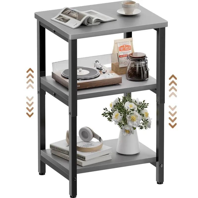 Bookshelf, Sofa Side Table Living Room, Industrial End Table With 3-Tier Storage Shelves, Bedside Tables With Height Adjustable, Steel Frame, Nightstand 37 x 30 x 59.4/62.4/65.4 cm, 4 Colors