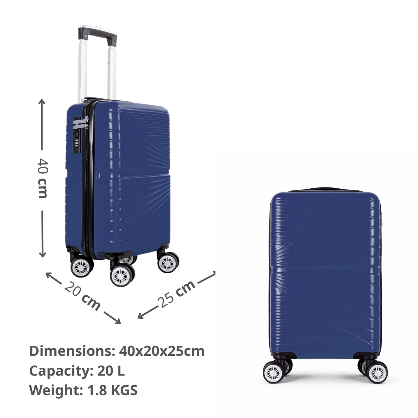 1611 RYANAIR UNDERSEAT CABIN TROLLEY CASE 40 X 25 X 20 CM DETACHABLE WHEELS