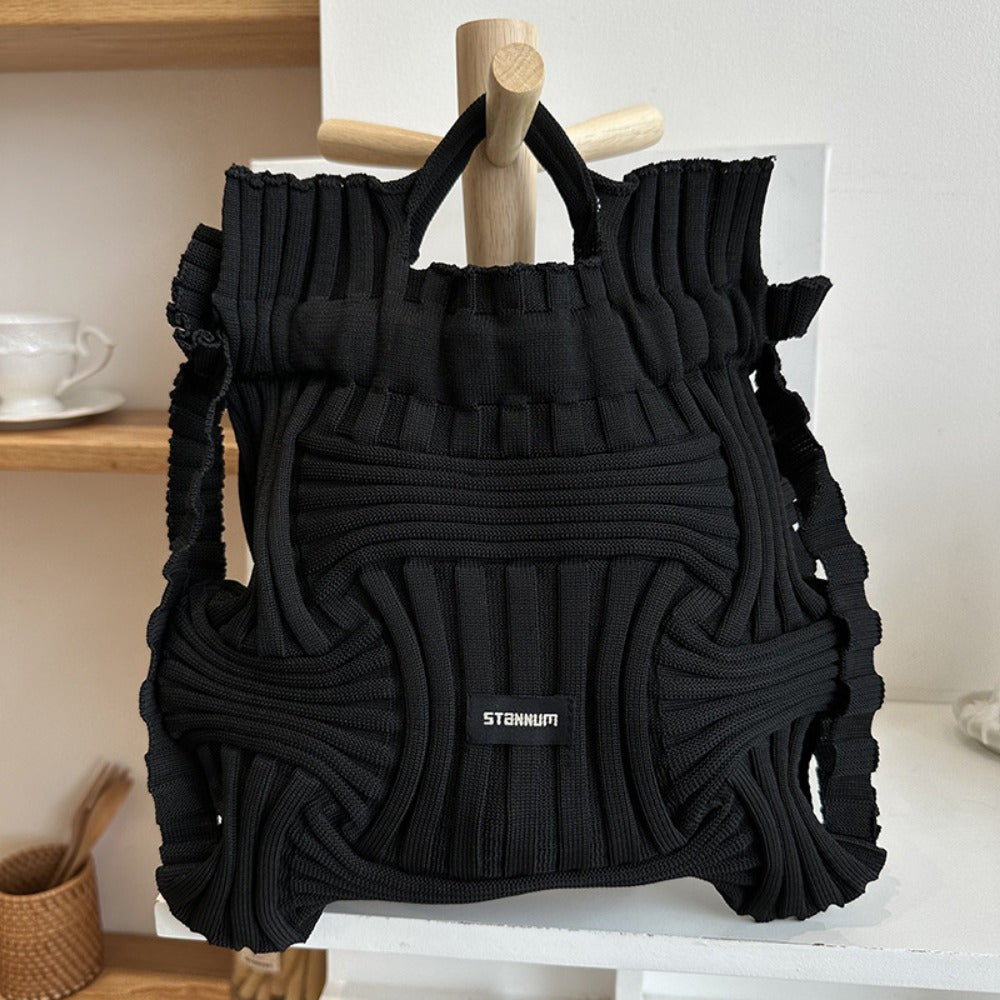 Casual Knitted Woven Handbag with Drawstring And Hand-Held Bag A Japanese And Korean Style A Stylish Soild Bag