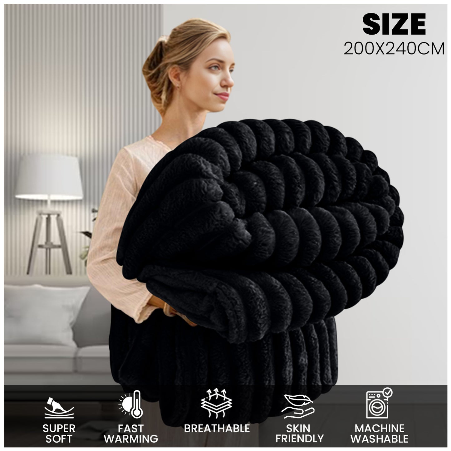 GC GAVENO CAVAILIA Luxuriously Ribbed Throw, Soft Plush Fleece Blanket, Lightweight and Cosy Sofa Bed throw, 200x240cm, Premium Quality Polyester Decorative Throw for Home Comfort | Fast Dispatch from Local Warehouse | Trusted UK Brand