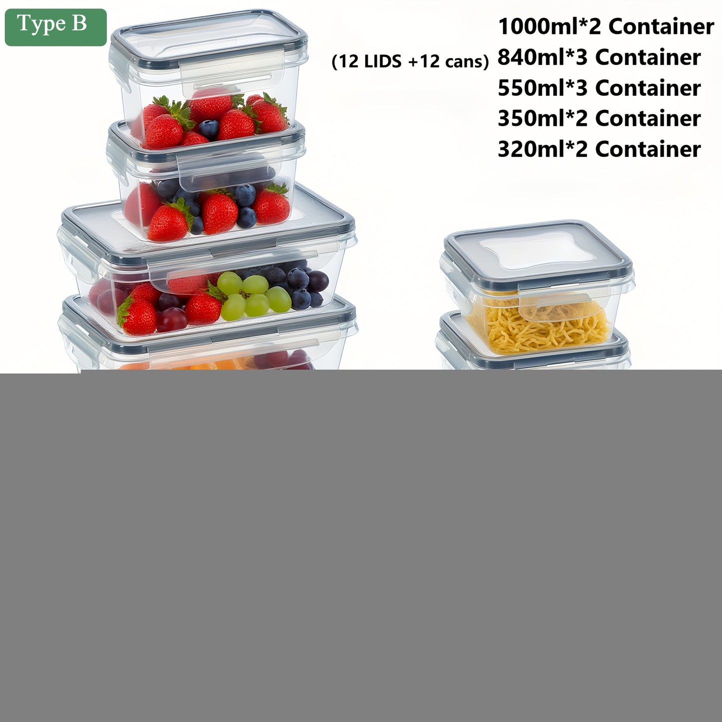 48pcs/ Part A/Section B Plastic Refrigerator Storage Box, (24/24/12 Lid +24/24/12 Container) Kitchen Crisper Box Set, Refrigerator And Freezer Storage Box, Fruit And Vegetable Sealed Box, Airtight Design, Stackable Design, With Label And Pen.crisper
