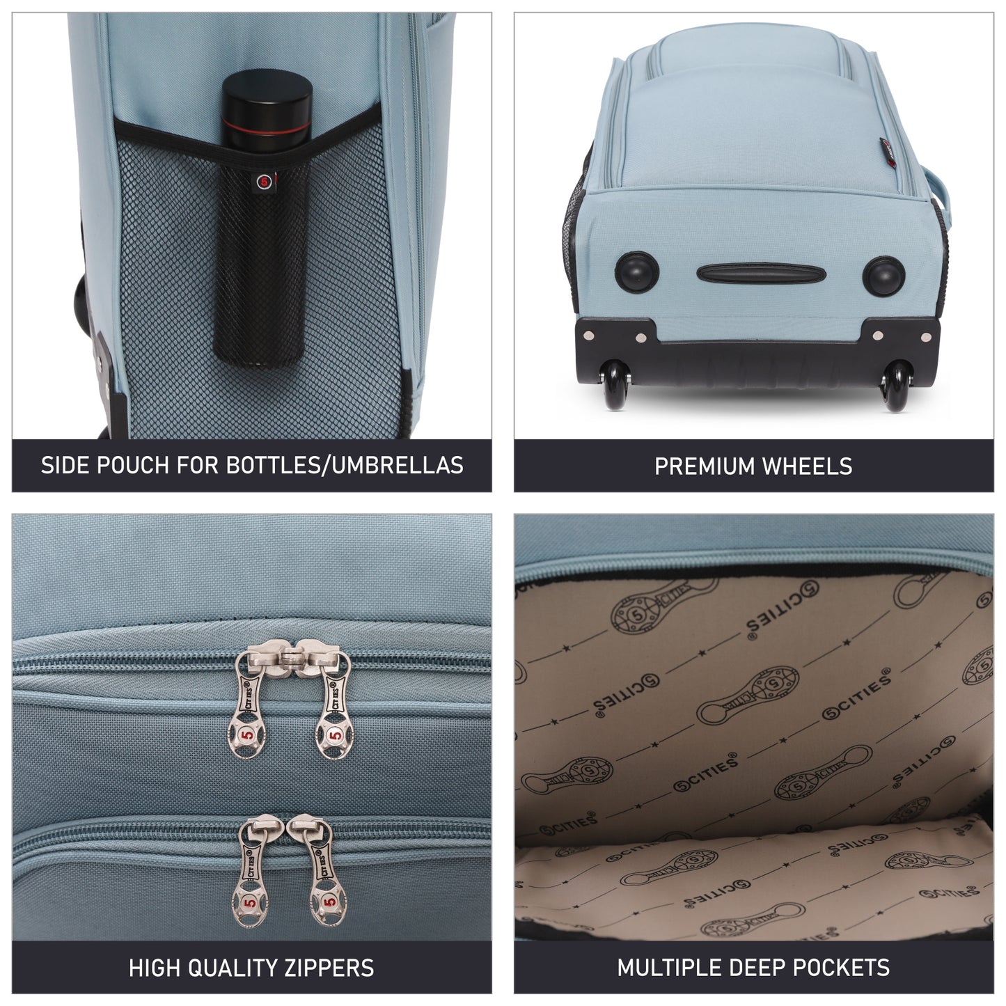 5 Cities 21” / 55cm Lightweight Carry On Travel Cabin Trolley Bag with Wheels, Cabin Approved Hand Luggage, 2 Year Warranty – Black