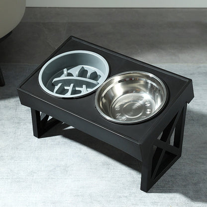 Elevated Dog Bowl Stand Height-Adjustable – Raised Feeder with Stainless Steel & PP Bowls for Small, Medium & Large Dogs, Anti-Slip Feeding Station, 45x26x27.5cm, Black
