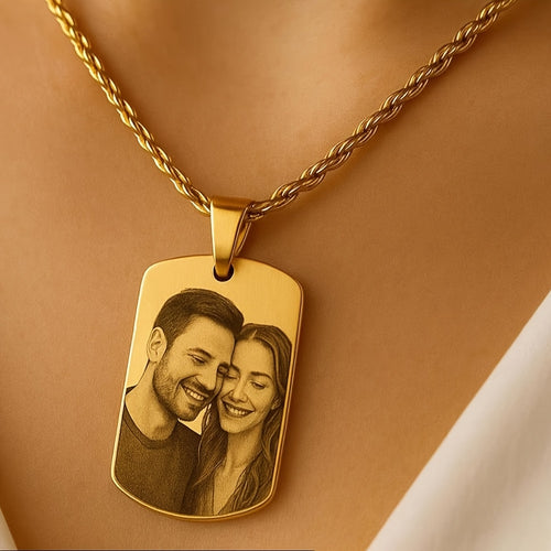 Personalized Men's Minimalist Refined Photo Name Necklace, 18K Gold Plated 304L Stainless Steel, Customizable with Your Desired Image, Unique Gift for Him, Perfect for Birthdays, Father's Day, Christmas, Valentine's Day, and Anniversary Gifts