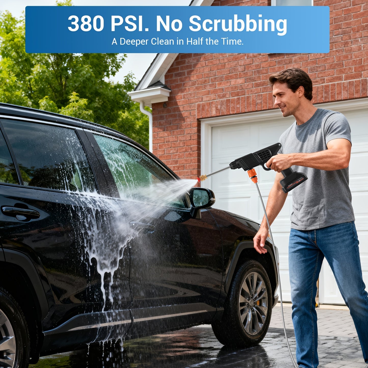 [Wireless Washer] Portable Wireless High-pressure Washer with 2 Battery, Nozzles, Foam Generator, And Hose.Suitable for Yard Cleaning And Car Washing, Handheld Pressure Washer.Wireless Pressure Washer, Outdoor Cleaning, Car Washing Tool, Lightweight Washe