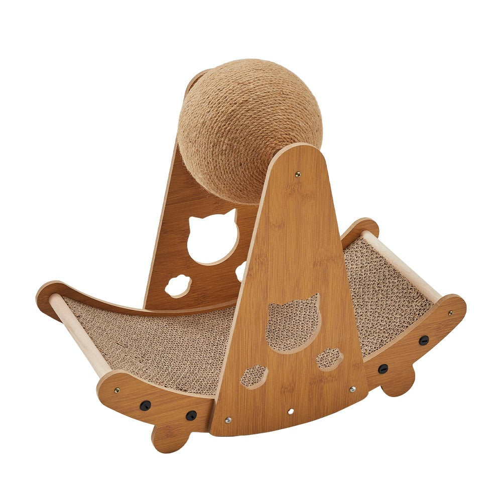 Cat Ball Scratcher with Solid Wood Stand Sisal Interactive Climbing Frame Scratching Post for Indoor Cats Kittens Furniture Protector Fun Exercise