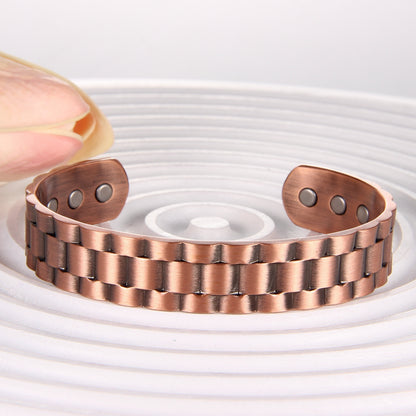 Ultra Strength Magnetic Copper Bangle Bangle Bracelet for Men, Men's Copper Bangle Bangle Bracelet for Husband,Grid Design Adjustable 99.99% Pure Copper Magnetic Cuff Bangle Brazaletes Jewelry Gift for Valentine's Day