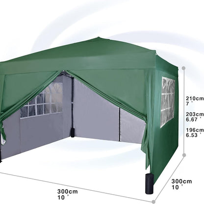 Pop-up Gazebo 3m x 3m with Sides & 4 Weight Bags & Silver Protective Layer Waterproof Marquee Canopy